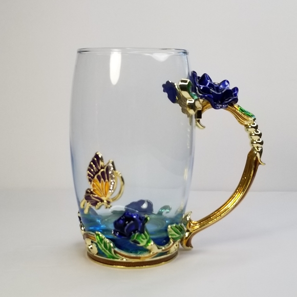 ARC OF FRANCE ORNATE GLASS COFFEE TEA MUG